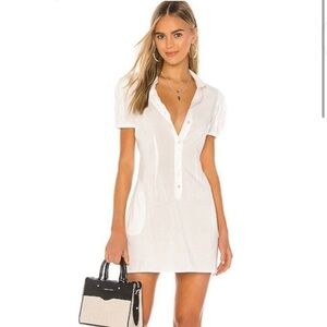 WeWoreWhat- Elle White Mini Shirt Dress with pockets